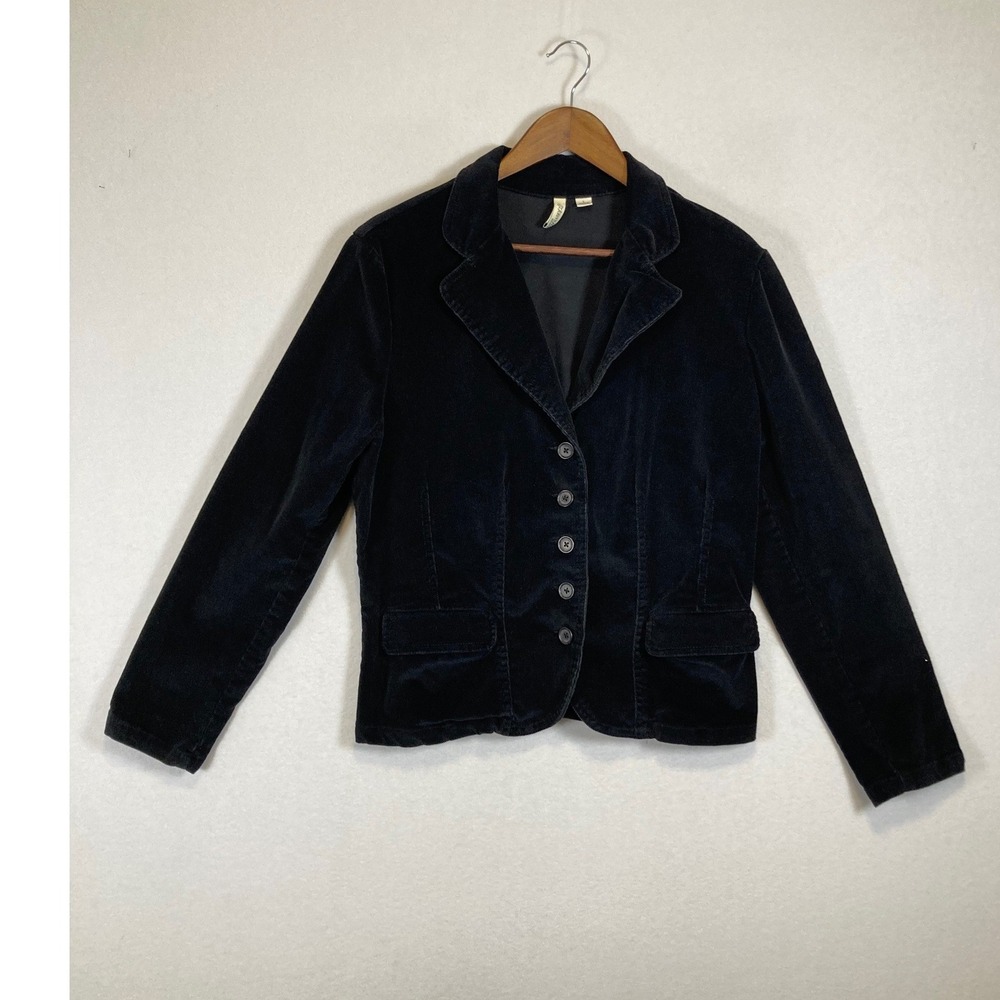 Dark Academia St. Johns Bay Womens Large Black Corduroy Stretch Button Blazer